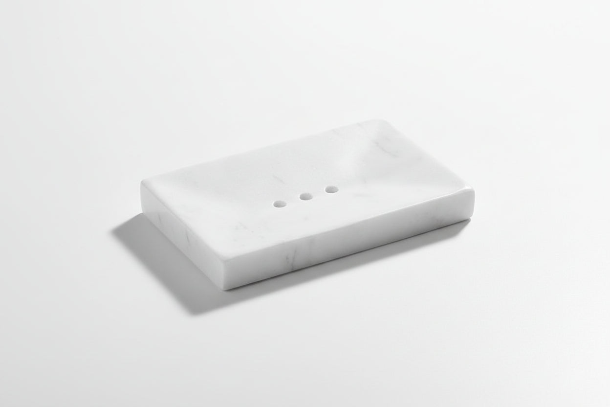 Natural Smooth Real Marble Soap Dish/Facial Sponge Holder/Bathroom Makeup Sponge Tray with Draining Hole (Volakas White)