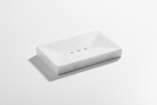 Natural Smooth Real Marble Soap Dish/Facial Sponge Holder/Bathroom Makeup Sponge Tray with Draining Hole (Volakas White)