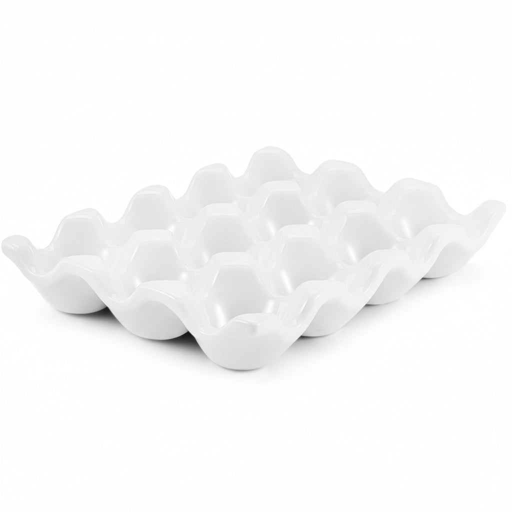 12 Eggs Ceramic Egg Holder, 12 Porcelain Egg Tray Storage Box, Non-Slip Egg Plate, Egg Holder, Egg Carrier Egg Box for Home, Kitchen, Fridge, Restaurant, White