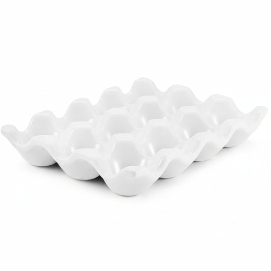 12 Eggs Ceramic Egg Holder, 12 Porcelain Egg Tray Storage Box, Non-Slip Egg Plate, Egg Holder, Egg Carrier Egg Box for Home, Kitchen, Fridge, Restaurant, White
