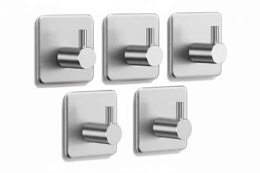 Adhesive Hooks Heavy Duty 30Lb(Max) Wall Hooks, 5 Pack Damage Free Stainless Steel Hanger for Hanging Coat, Hat, Towel Robe, Waterproof Oilproof Rustproof Hook for Bathroom Shower Kitchen Office