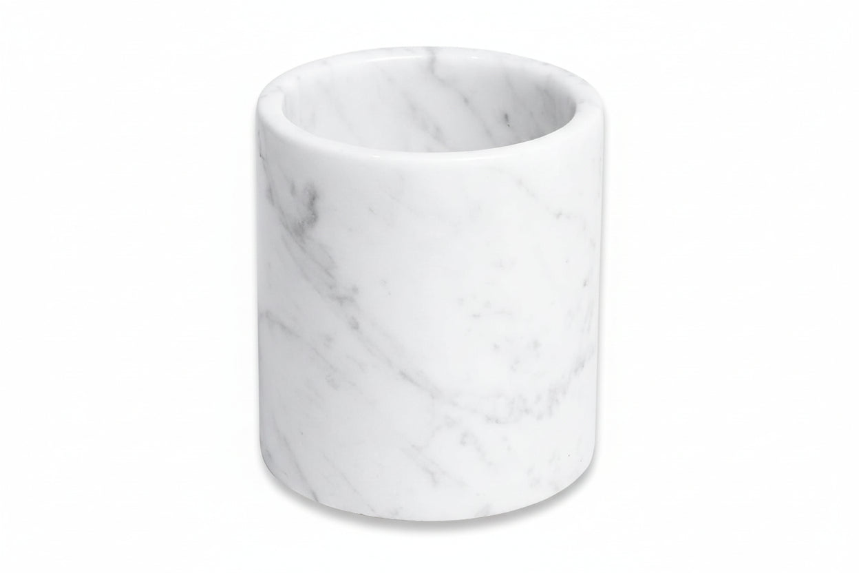 Natural Marble Pencil Pen Holder Stand for Desk, Makeup Brush Cup for Girls, Bathroom Tumbler Cup, Durable Office & Home Organizer Pencil Holder (White)