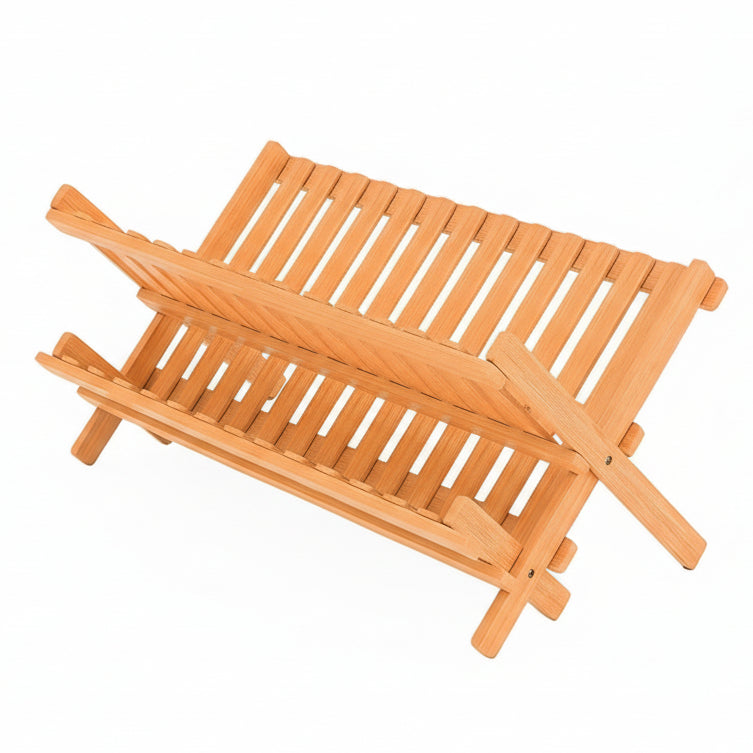 Dish Drying Rack - Bamboo Dish Rack for Kitchen Counter, Collapsible 2-Tier Wooden Drying Rack for Dishes, Plates, Cups, Utensils - Foldable Dish Drainer, Space-Saving Kitchen Drying Rack Organizer