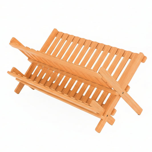 Dish Drying Rack - Bamboo Dish Rack for Kitchen Counter, Collapsible 2-Tier Wooden Drying Rack for Dishes, Plates, Cups, Utensils - Foldable Dish Drainer, Space-Saving Kitchen Drying Rack Organizer
