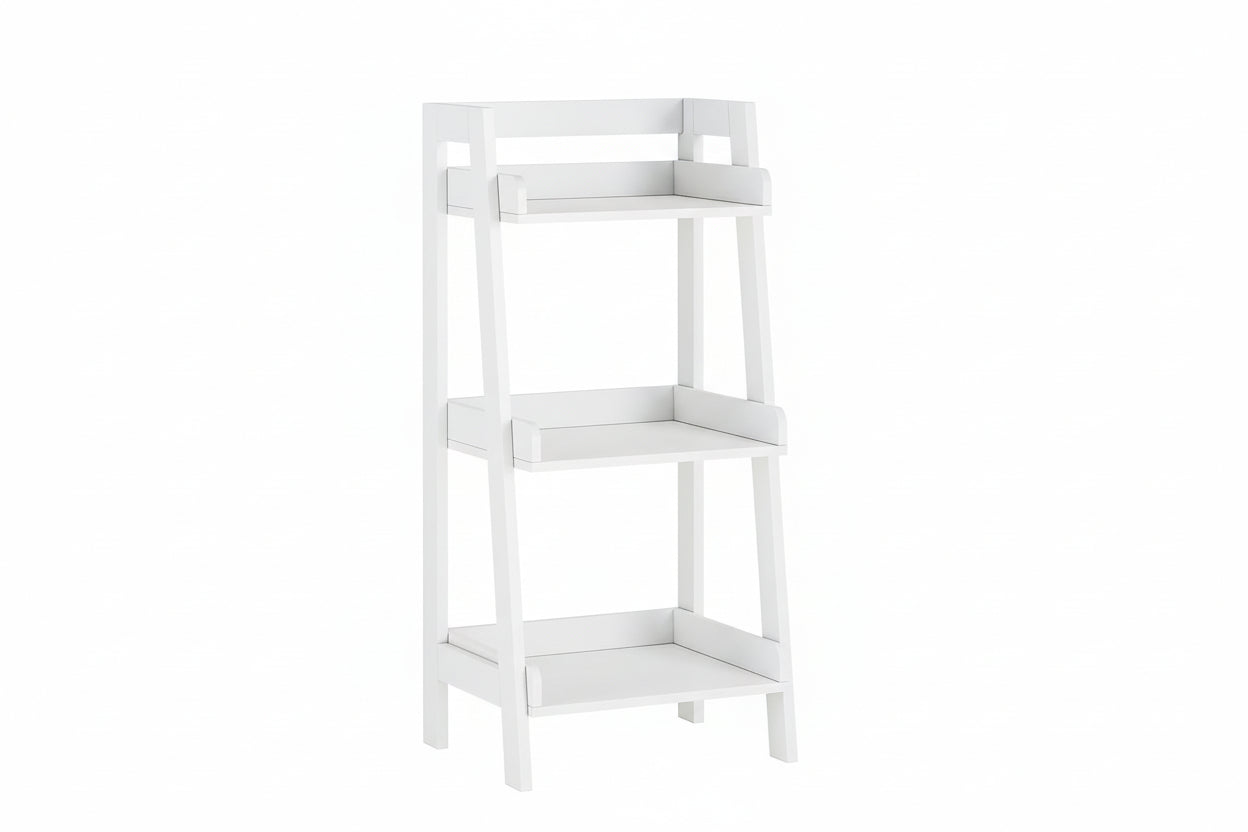 4-Tier Ladder Shelf, Bathroom Shelf Freestanding, 4-Shelf Spacesaver Open Wood Shelving Unit, Ladder Shelf (White)