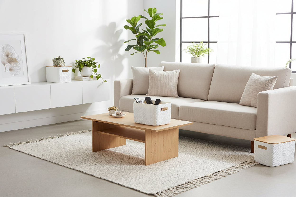 Stackable Storage Bins with Bamboo Lids – Set of 4 – White