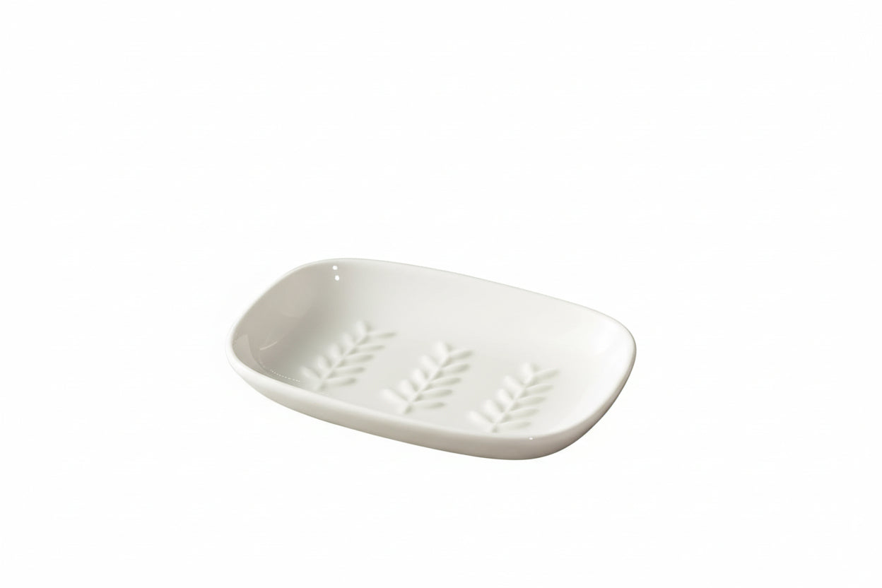 Soap Dish Soap Holder Shower, Ceramic Soap Dishes for Bar Soap Sponge, Shower Soap Dish Soap Saver Tray for Bathroom Kitchen Sink, Easy to Clean, White