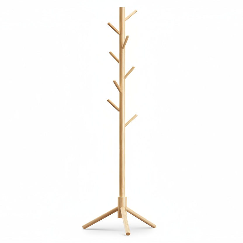 Wooden Coat Rack Stand with 8 Hooks New Zealand Pine 3 Adjustable Coat Standing Tree Easy Assembly for Coats, Hats, Scarves and Handbags for Entryway, Hallway, Bedroom, Office