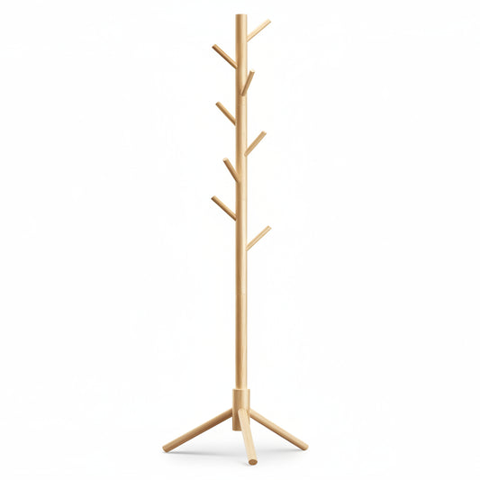 Wooden Coat Rack Stand with 8 Hooks New Zealand Pine 3 Adjustable Coat Standing Tree Easy Assembly for Coats, Hats, Scarves and Handbags for Entryway, Hallway, Bedroom, Office