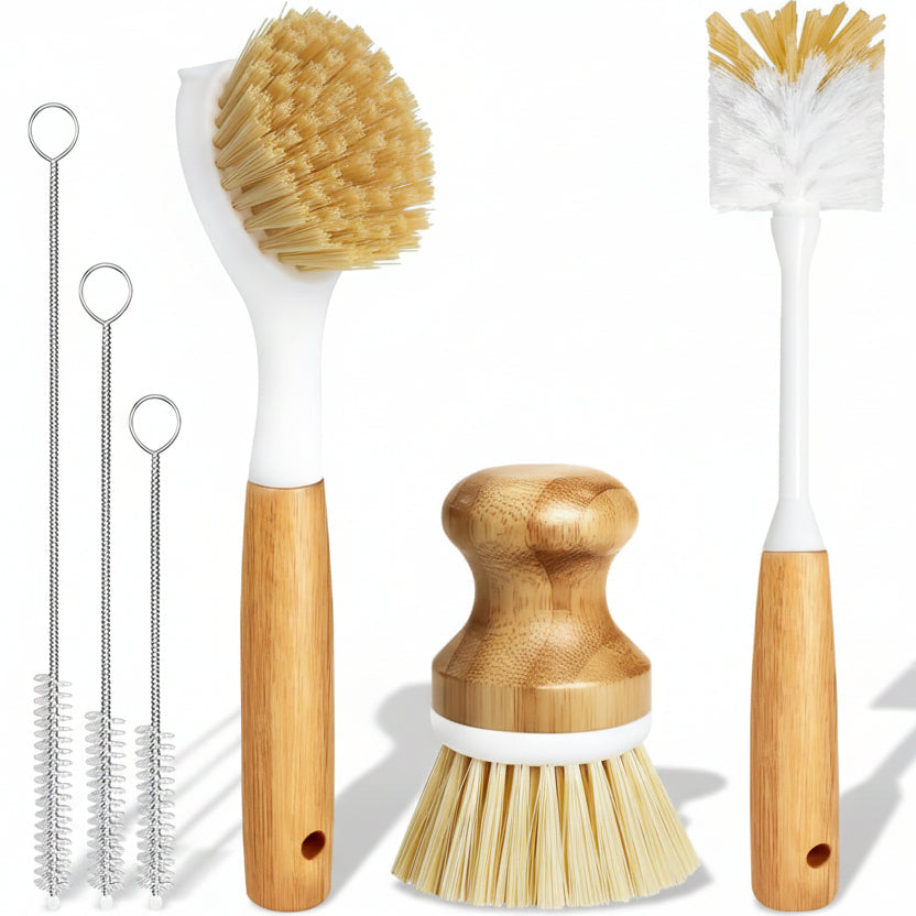 6 Pack Dish Brush Kitchen Brushes Set with Vegetable Palm Brush, Bottle Brush, Dish Brush and Straw Brush, Fruit Cleaning Brushes for Cleaning Potato Skillet Wok Pot Pan Cast Iron, Yellow