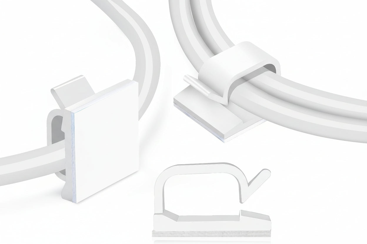 120 Pcs  Adhesive Cable Wire Clips White, Cable Staples Outdoor Cable Management Wire Organizer Cord Holder for under Desk, Car, Wall, TV PC Ethernet Cable