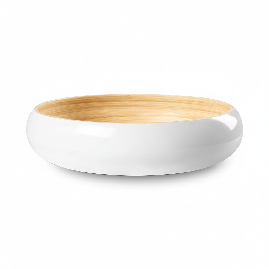 12" Handmade White Bamboo Wooden Fruit Bowl for Kitchen Counter - 130 Oz Lightweight Large Bamboo Wood Salad Bowl