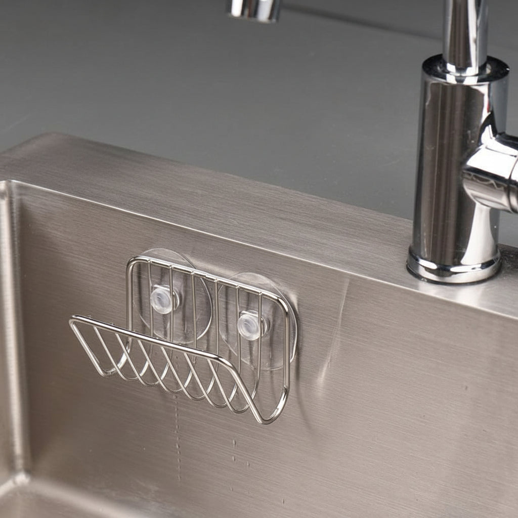 Sponge Holder for Kitchen Sink, Stainless Steel Suction Cup Sponge Caddy - Silver