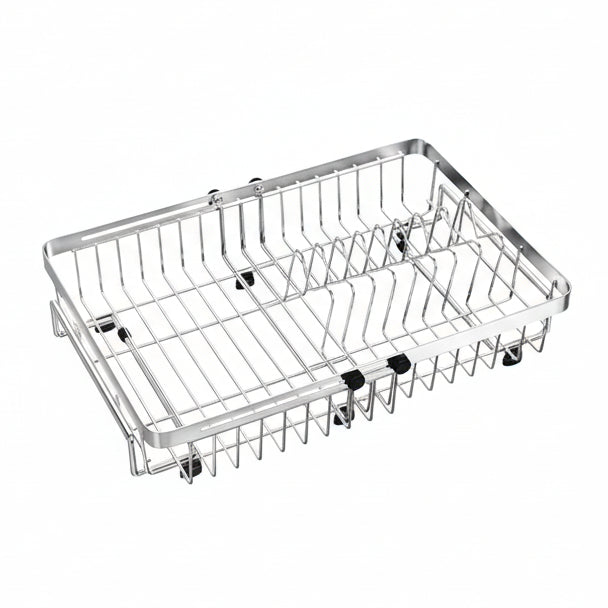 Small Expandable over the Sink Dish Drainer Drying Rack in Stainless Steel Metal for Kitchen, Counter Space Saving Compact above Plate Dryer Strainer, Adjustable Hanging inside Sink Wire Drain Holder