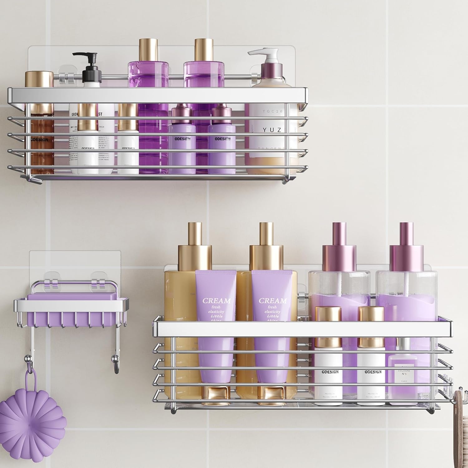 Shower Caddy 3 Pack SUS304 Stainless Steel-No Drilling-Shower Bathroom Shelves Rack,Rustproof Wall Mounted,Adhesive Shower Shelf Basket Organizer-Silver