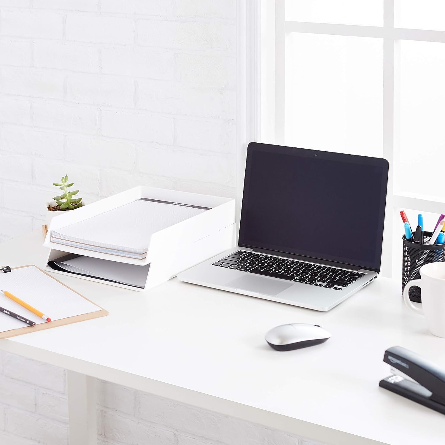 Rectangular Plastic Desk Organizer, Letter Size Tray, 2-Pack, 13 X 9.7 X 2.2 Inches, White