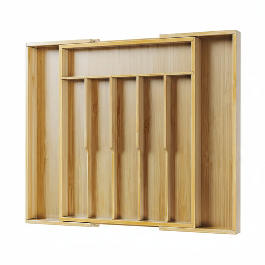 Silverware Organizer - Expandable Bamboo Kitchen Drawer Organizer for Cooking Utensils and Cutlery, Sturdy & Thickened Kitchen Organizers and Storage Solution, 18.5"×13.3"×1.8"