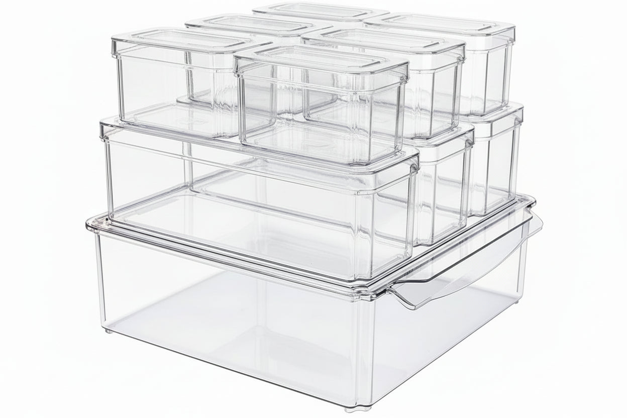 10 Pack Refrigerator Pantry Organizer Bins, Stackable Fridge Organizer Bins with Lids, Clear Plastic Food Storage Bins for Kitchen, Countertops, Cabinets, Fridge, Drinks, Fruits, Vegetable, Cereals
