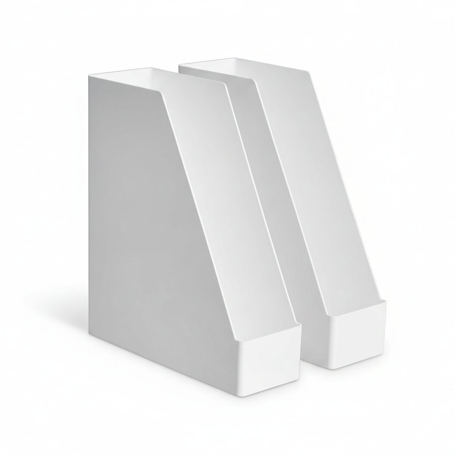 Rectangular Plastic Desk Organizer, Magazine Rack, White, 2-Pack