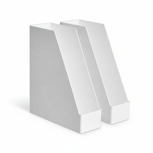Rectangular Plastic Desk Organizer, Magazine Rack, White, 2-Pack