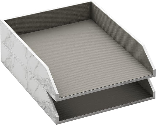 Leather Letter Tray,  Stackable Desk Organizer Holder for Office Supplies, Paper, File, Magazine, Perfect Office Organization for Desktop (White)