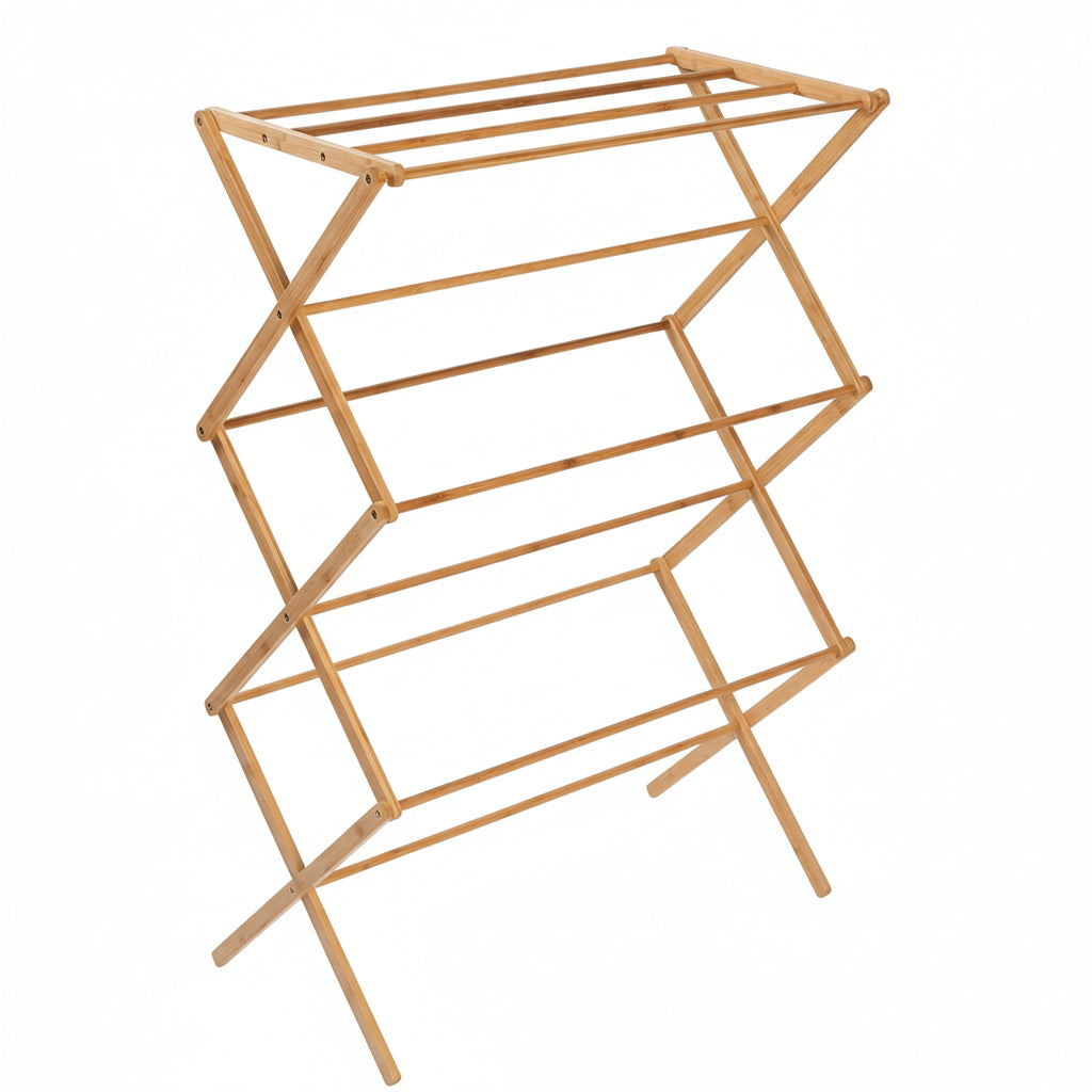 Collapsible Bamboo Drying Rack – Sturdy & Foldable Laundry Drying Rack, Space-Saving & Portable Clothes Rack for Air-Drying Clothes, Towels, Blankets & Delicates, Indoor & Outdoor Use.