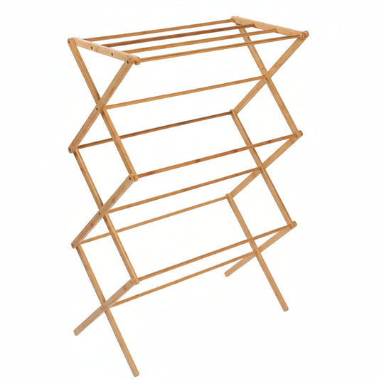 Collapsible Bamboo Drying Rack – Sturdy & Foldable Laundry Drying Rack, Space-Saving & Portable Clothes Rack for Air-Drying Clothes, Towels, Blankets & Delicates, Indoor & Outdoor Use.