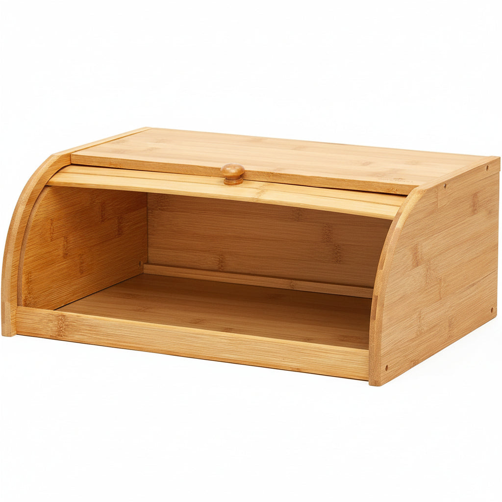 Natural Bamboo Roll Top Bread Box Kitchen Food Storage - Assembly Required