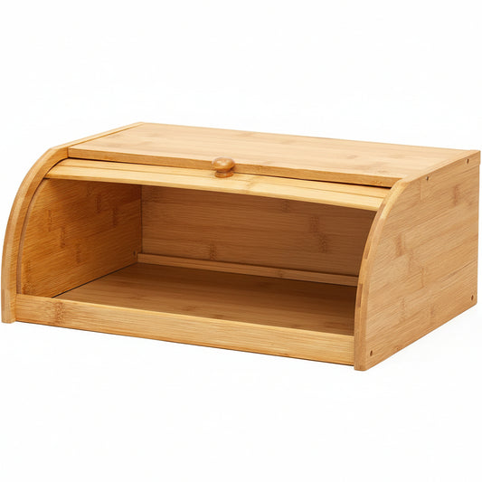 Natural Bamboo Roll Top Bread Box Kitchen Food Storage - Assembly Required