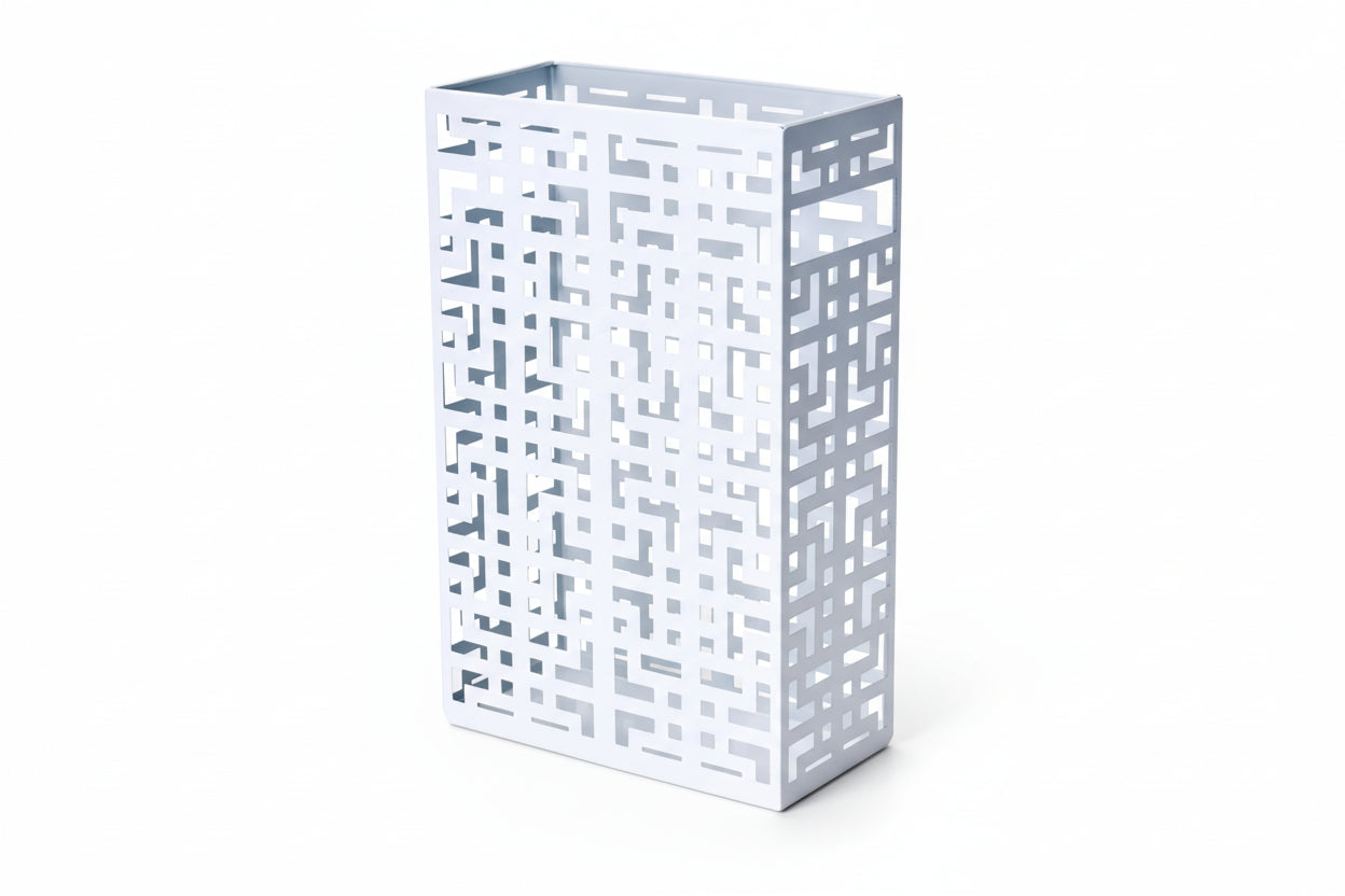 Umbrella Holder Stand for Entryway, Square Metal Umbrella Rack, Freestanding Rectangular Hollow Rack for Home Office, 16 X 10 X 5 Inch, White