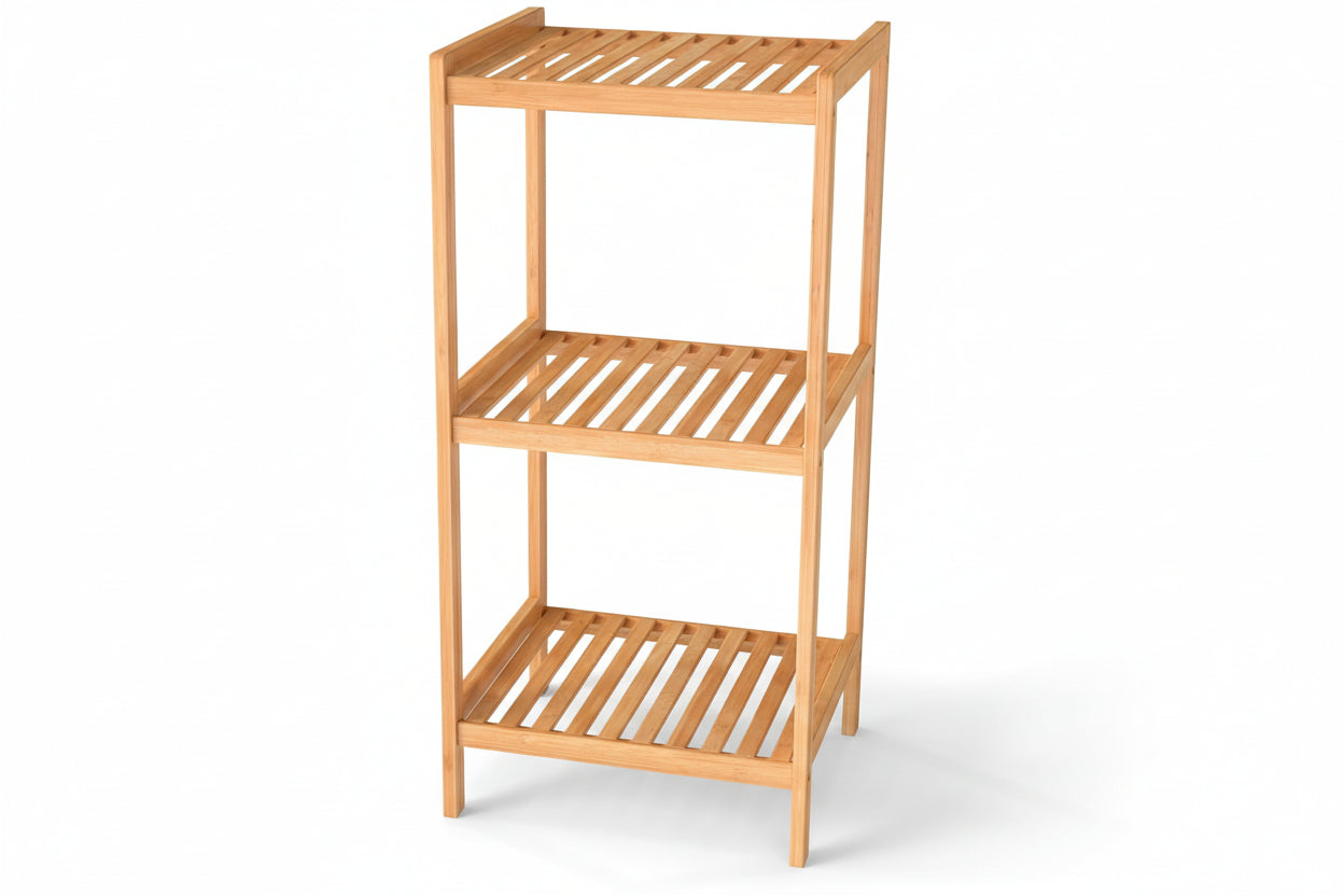 3-Tier Bamboo Shelf Freestanding - Space-Saving Bathroom Standing Shelf & Plant Stand, 3 Shelf Bookcase for Kitchen, Living Room, Office (Natural Bamboo, Easy Assembly)