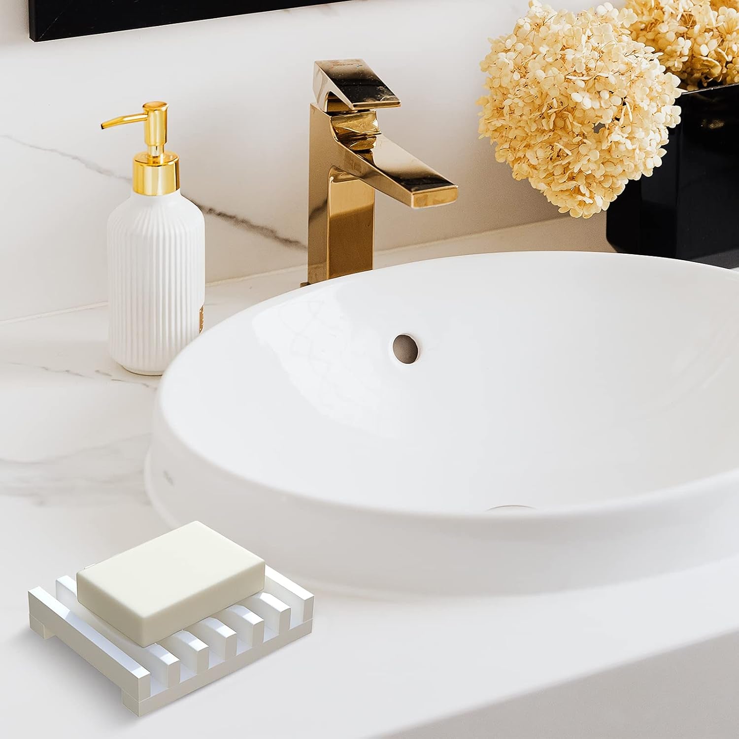 2Pcs Soap Dish Holder, Non-Slip Bathroom Accessories Silicone Soap Case Saver, Sink Deck Bathtub Shower Dish Soap Drainer, Silicone Holder for Soap, Sponges, Scrubber (White)