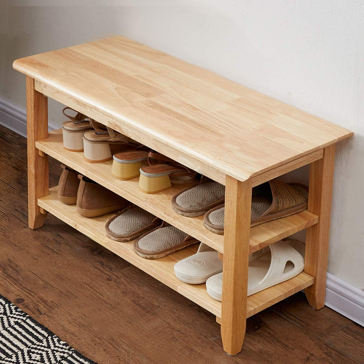 Storage Bench Wooden Shoe Rack Bench Simple Style Wood Entryway Bench (Natural,31.5")