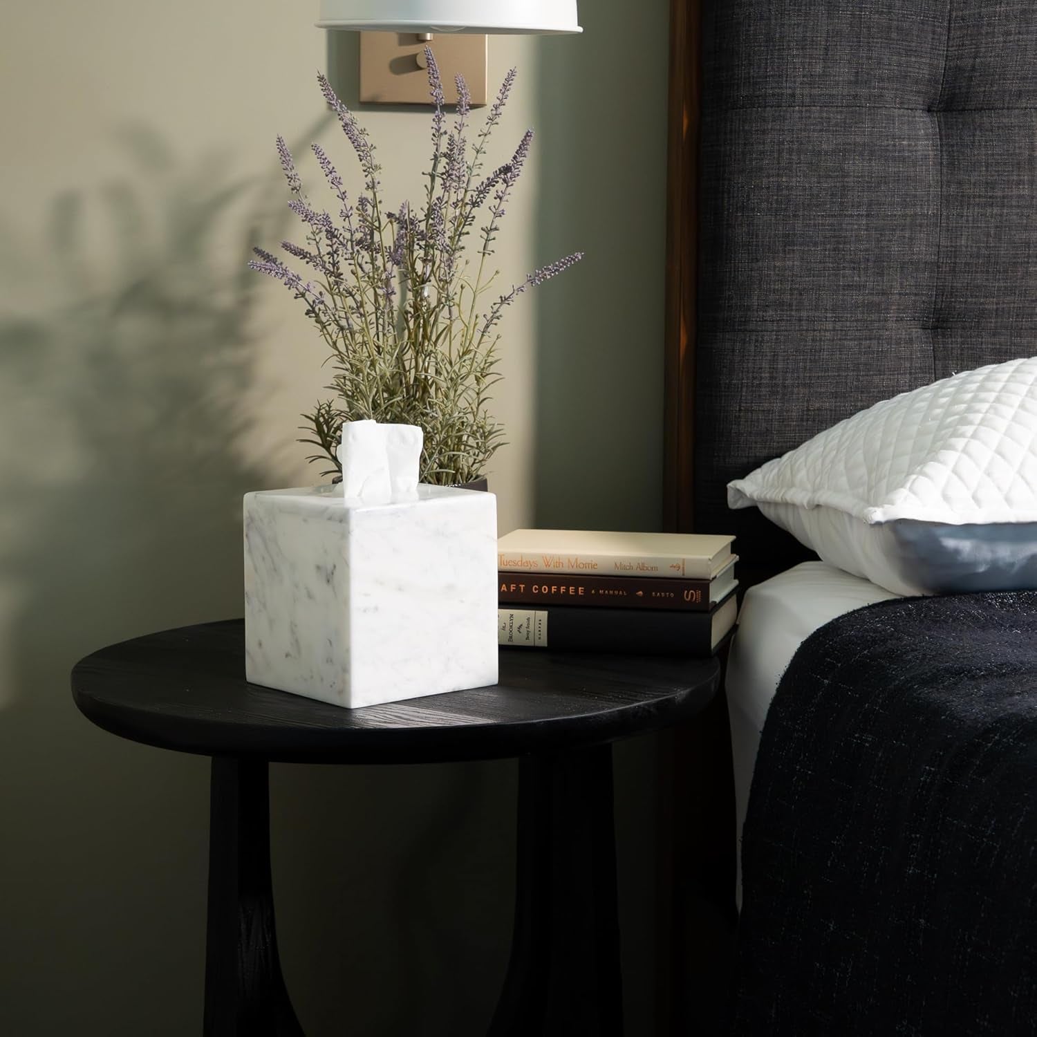 Marble Tissue Box Cover for Kleenex and More, Decorative Cube Style Holder, Large Square Facial Tissue Dispenser Container for Home, Real Solid White Marble Bathroom Accessory