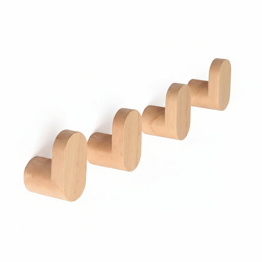 Wood Wall Hooks, Modern Minimalist Wood Hooks Wall Mounted, Natural Wooden Wall Coat Hook Rack, Wooden Pegs for Hanging Hat, Towel, Robe, Bag (Pack of 4Pcs)