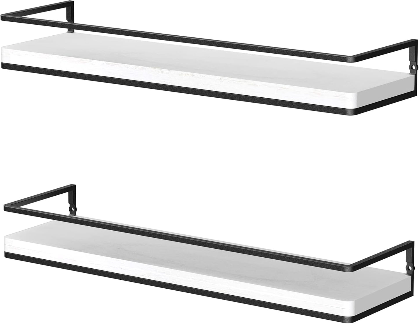 Floating Shelves Wall Mounted Set of 2, Rustic Wood Wall Storage Shelves for Bedroom,Living Room,Bathroom, Kitchen (White)