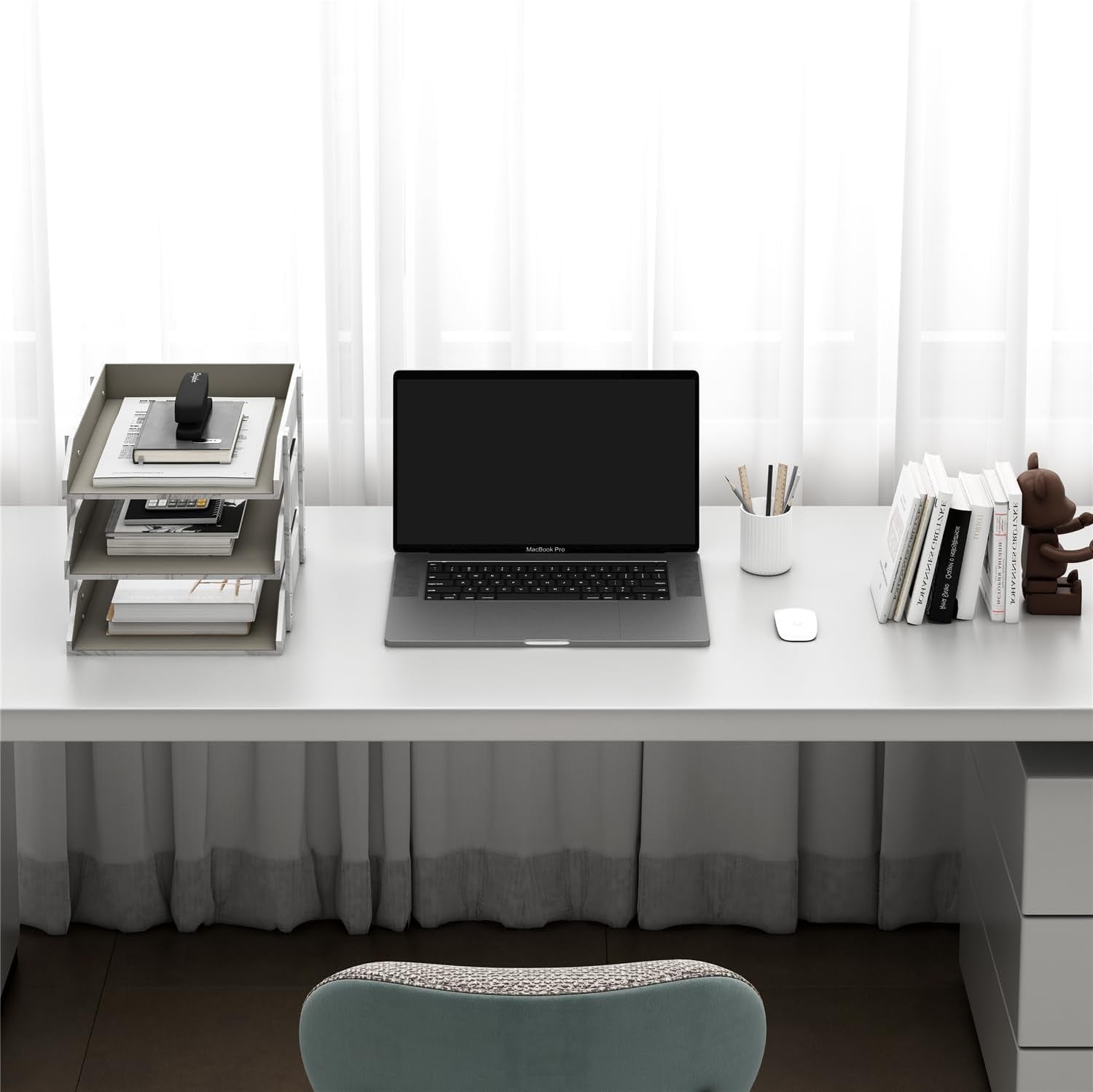 Leather Desk Organizer,  3-Tier Stackable Letter Tray Holder for Office Supplies, Paper, File, Magazine, Perfect Office Organization for Desktop (White-3Tiers)