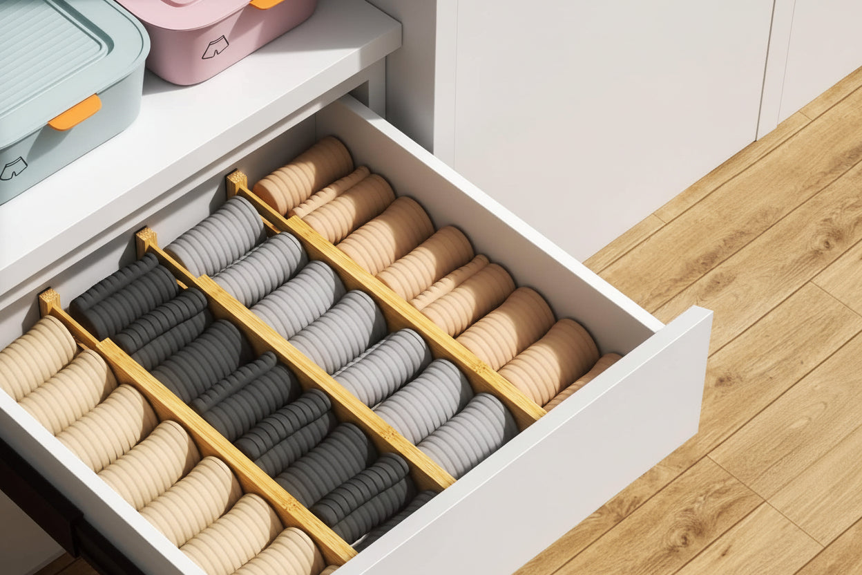 4 PCS Drawer Divider, 17"-22" Adjustable Bamboo Drawer Dividers Organizers, Expandable Separators for Kitchen, Clothes, Dressers, Home, Office