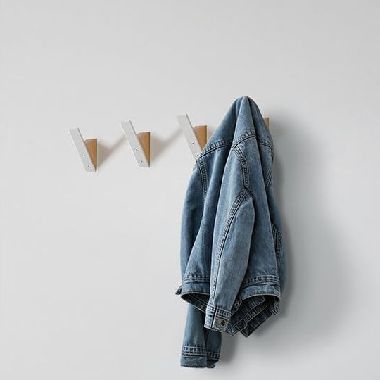 Beech Wood Coat Hooks, High End Beech Wood & White Metal Wall Mounted Clothing Hooks, Mid-Century Modern Coat Hooks, Heavy Duty Wooden Hooks for Hanging Coats, Hats, Towels & More, Set of 4