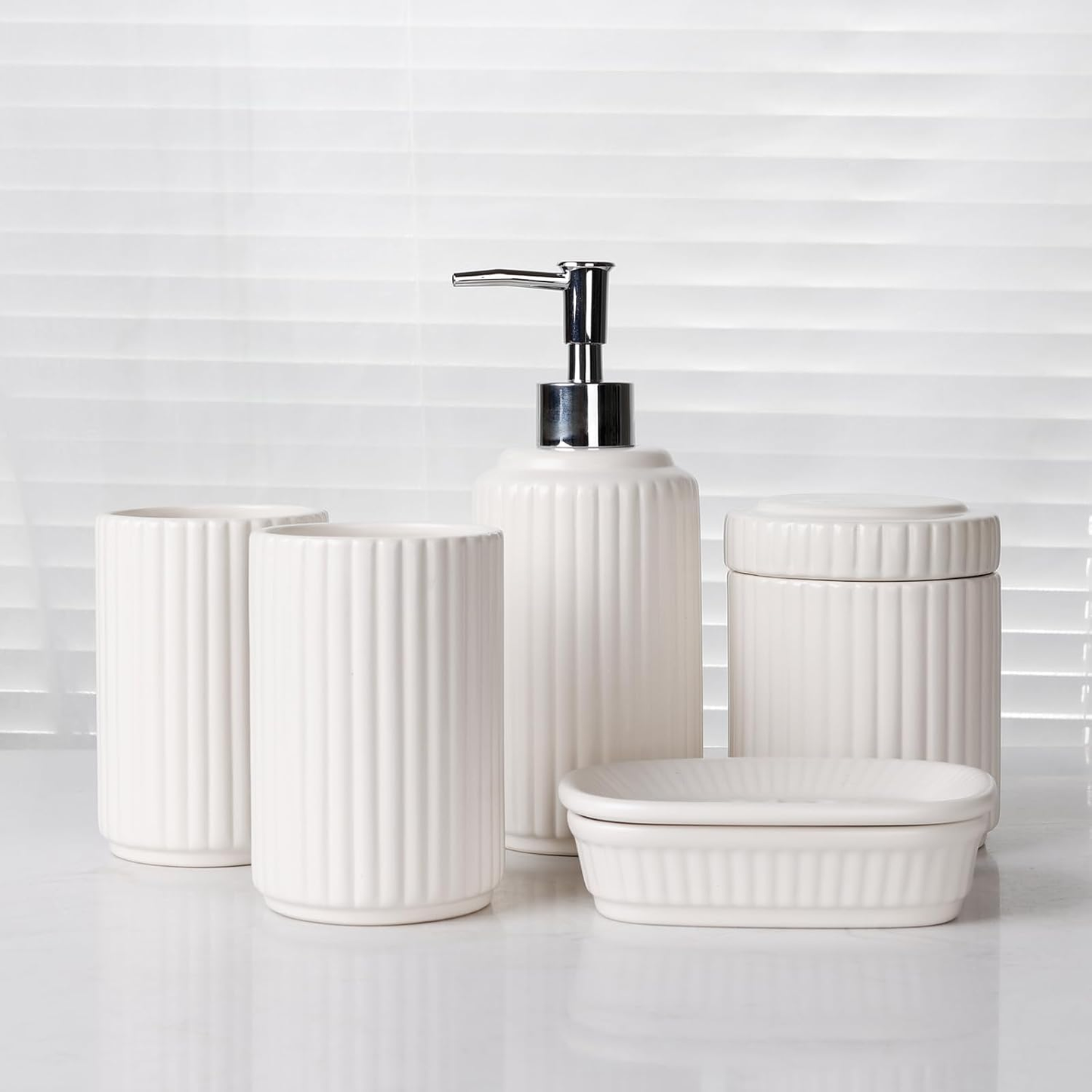 Bathroom Accessory Set – 5-Piece – Ceramic – White