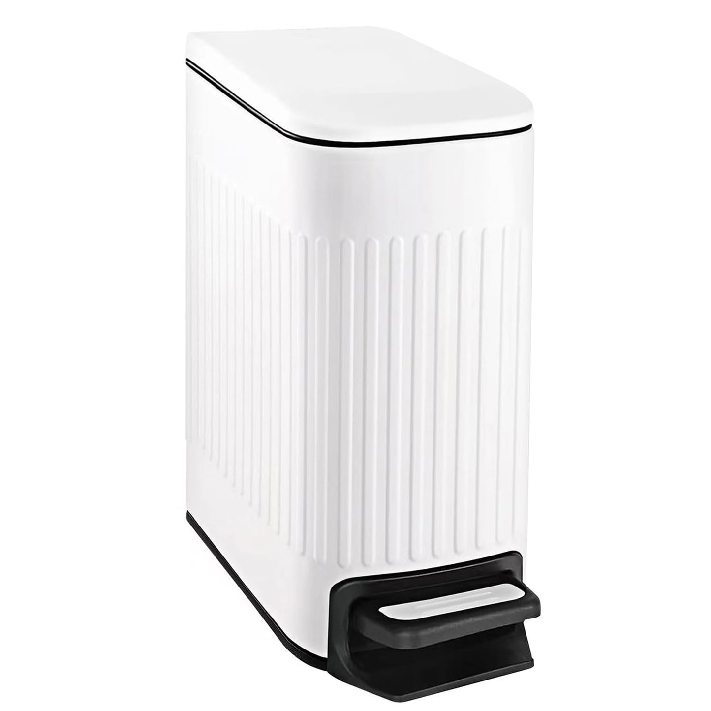 Slim Bathroom Trash Can with Lid Soft Close, Step Pedal, 6 Liter / 1.6 Gallon Stainless Steel Trash Bin, Small Garbage Cans for Bedroom, Office, Kitchen (White)