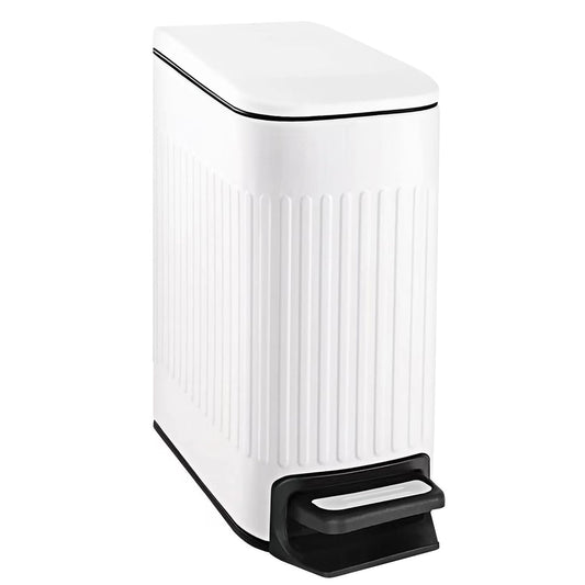 Slim Bathroom Trash Can with Lid Soft Close, Step Pedal, 6 Liter / 1.6 Gallon Stainless Steel Trash Bin, Small Garbage Cans for Bedroom, Office, Kitchen (White)