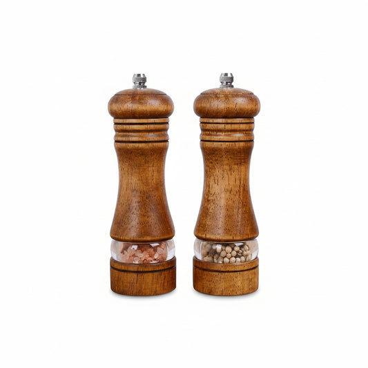 Wood Salt and Pepper Grinder Set, Manual Mills with Acrylic Window, Adjustable Ceramic Grinding - 6.5Inch, 2 Pack