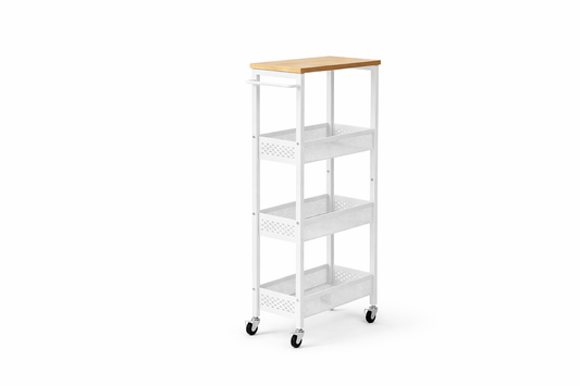 Slim Rolling Storage Cart – Metal & Wood – White