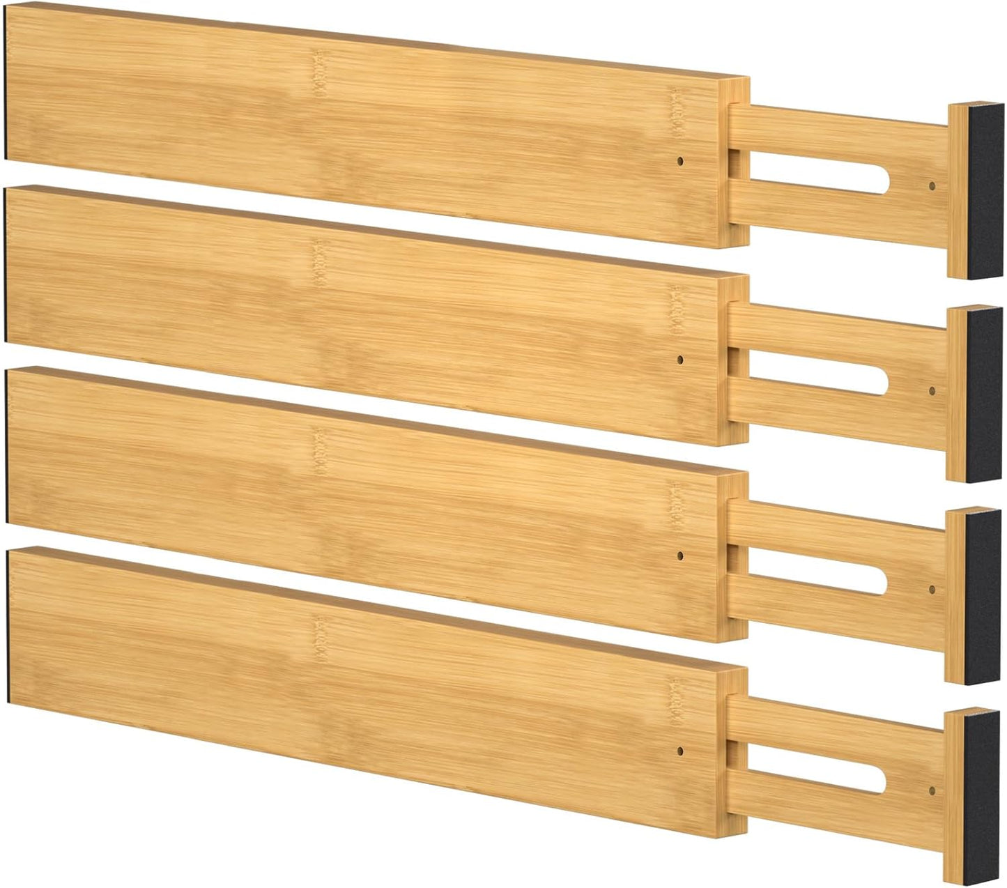 Bamboo Drawer Dividers Organizers, Kitchen Drawer Organizer, Adjustable Drawer Divider for Clothes, Kitchen, Dresser, Bedroom, Bathroom and Office, 4-Pack (White, 12-17 IN)