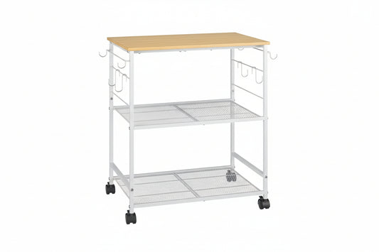 Rolling Kitchen Microwave Cart, 3 Tier Microwave Table Stand with Storage, Kitchen Utility Cart on Lockable Wheels, Small Coffee Station Shelf Rack Organizer for Living Room Office, Balcony