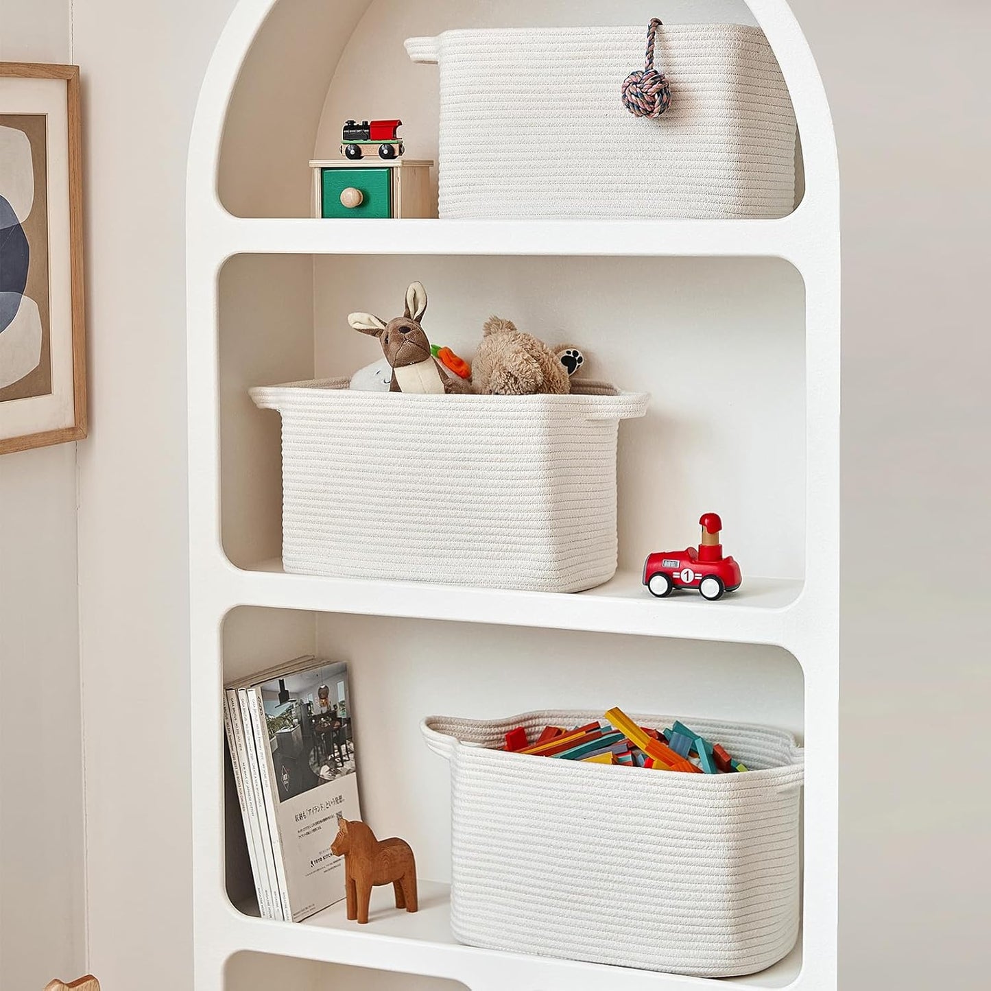 Cotton Rope Storage Basket 15"X10"X9" – Fabric Storage Bins for Organizing Clothes,Toys,Blankets – Durable Woven Storage Basket for Closet, Shelf & Living Room