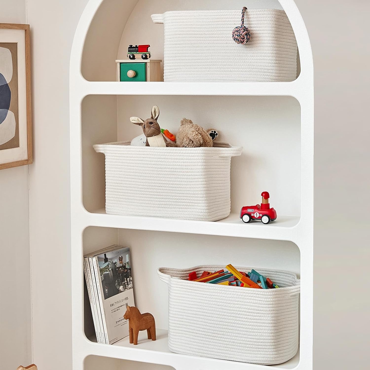 Cotton Rope Storage Basket 15"X10"X9" – Fabric Storage Bins for Organizing Clothes,Toys,Blankets – Durable Woven Storage Basket for Closet, Shelf & Living Room