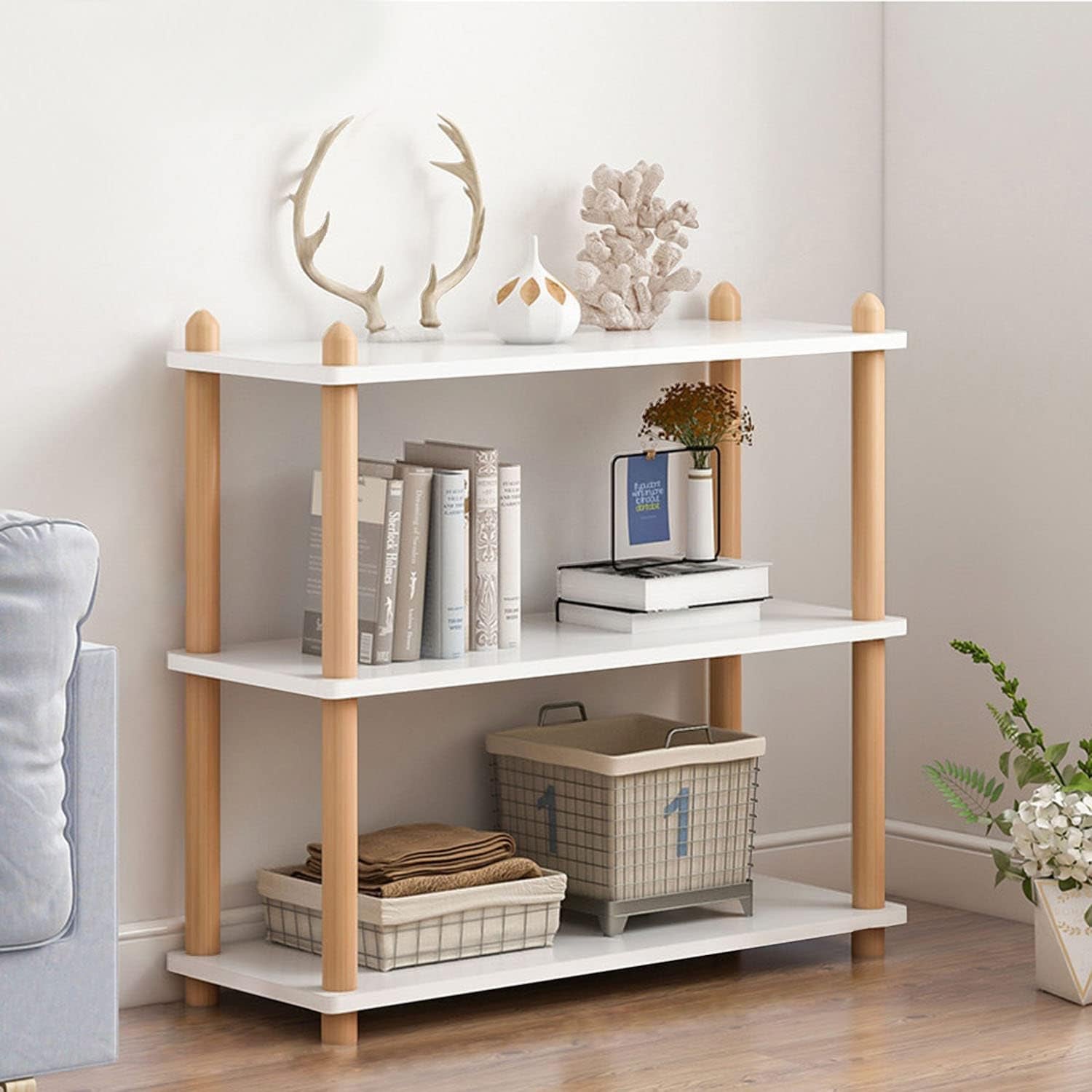 3-Tier Wooden Shelf Bookcase - Modern Open Bookshelf, Free Standing Storage Rack, Multifunctional Display Stand for Home and Office, White, Rectangle