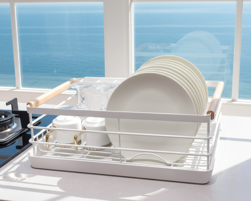 Dish Rack – Steel Frame – Wood Handles